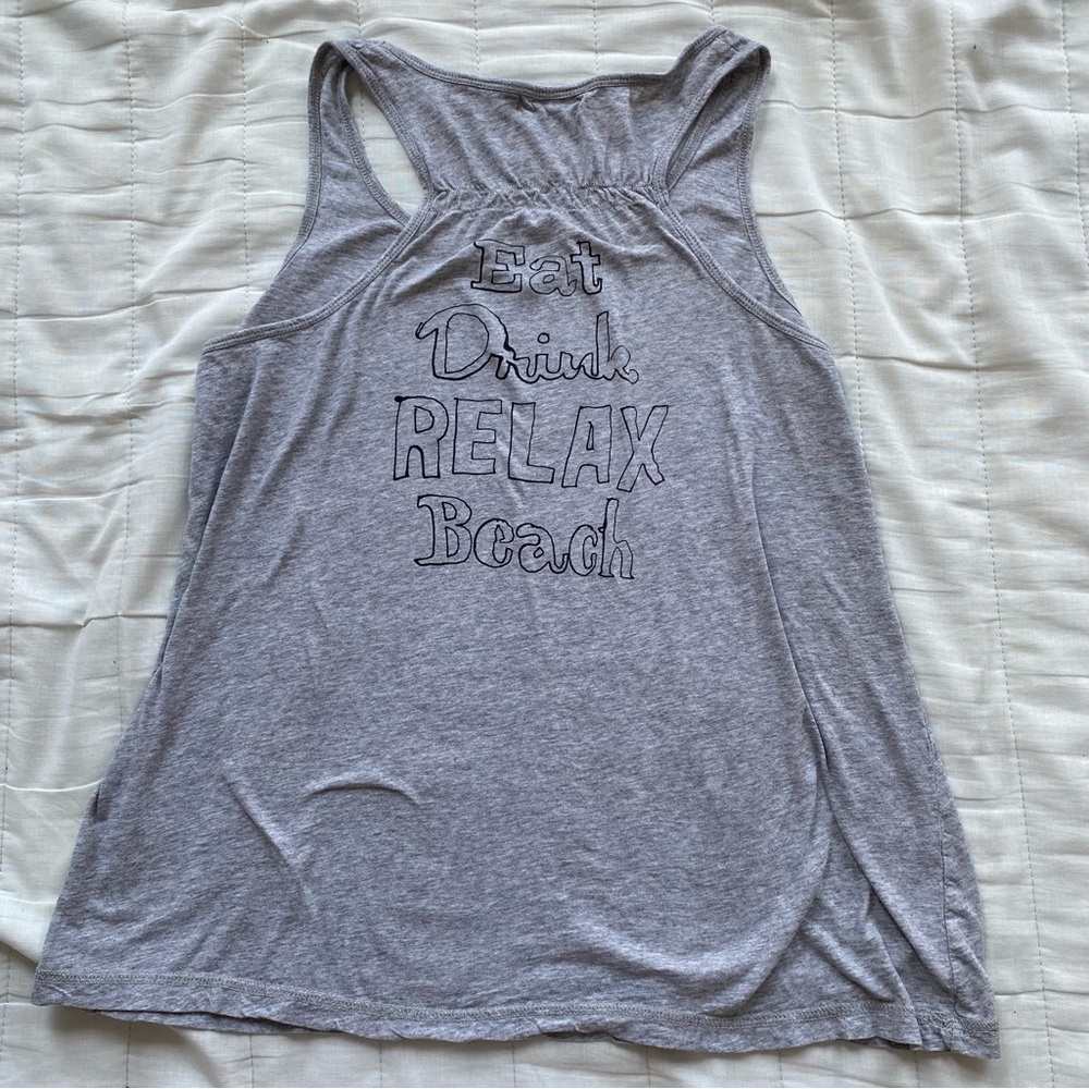 Only Grey Graphic Racerback Tank Top with Black Print - Picture 2 of 7